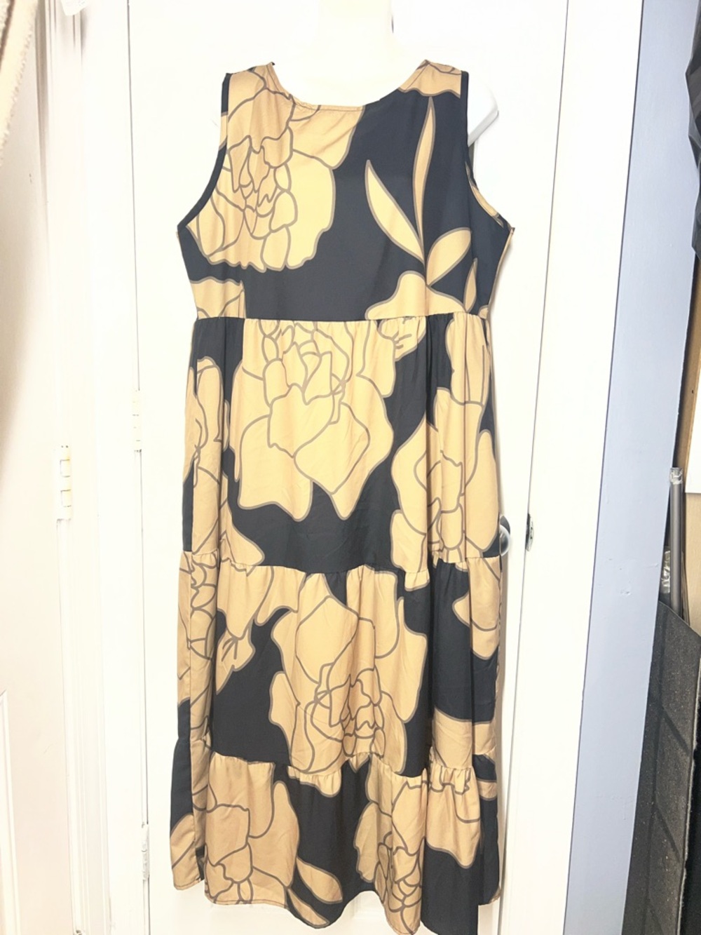 Sleeveless Black & Mustard Floral Maxi Dress